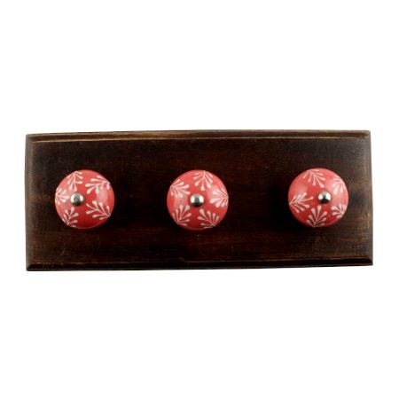 Old Red Base White Leaf Ceramic Wooden Hook 